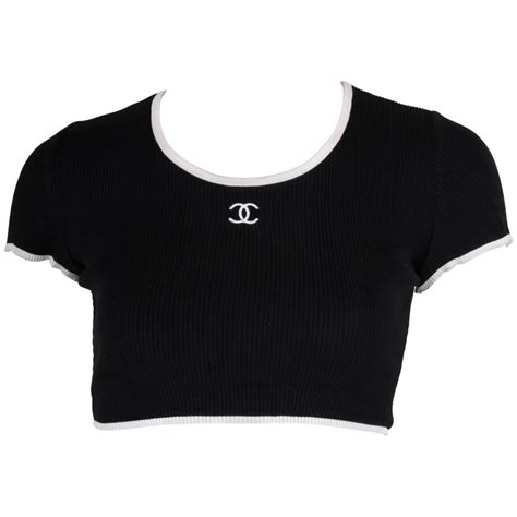 chanel black and white crop top|Chanel tank tops for sale.